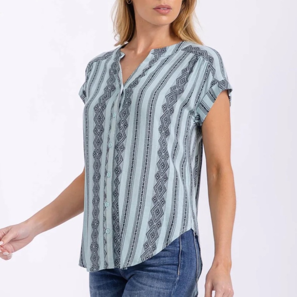 Blu Pepper Blue and Black Patterned Blouse
